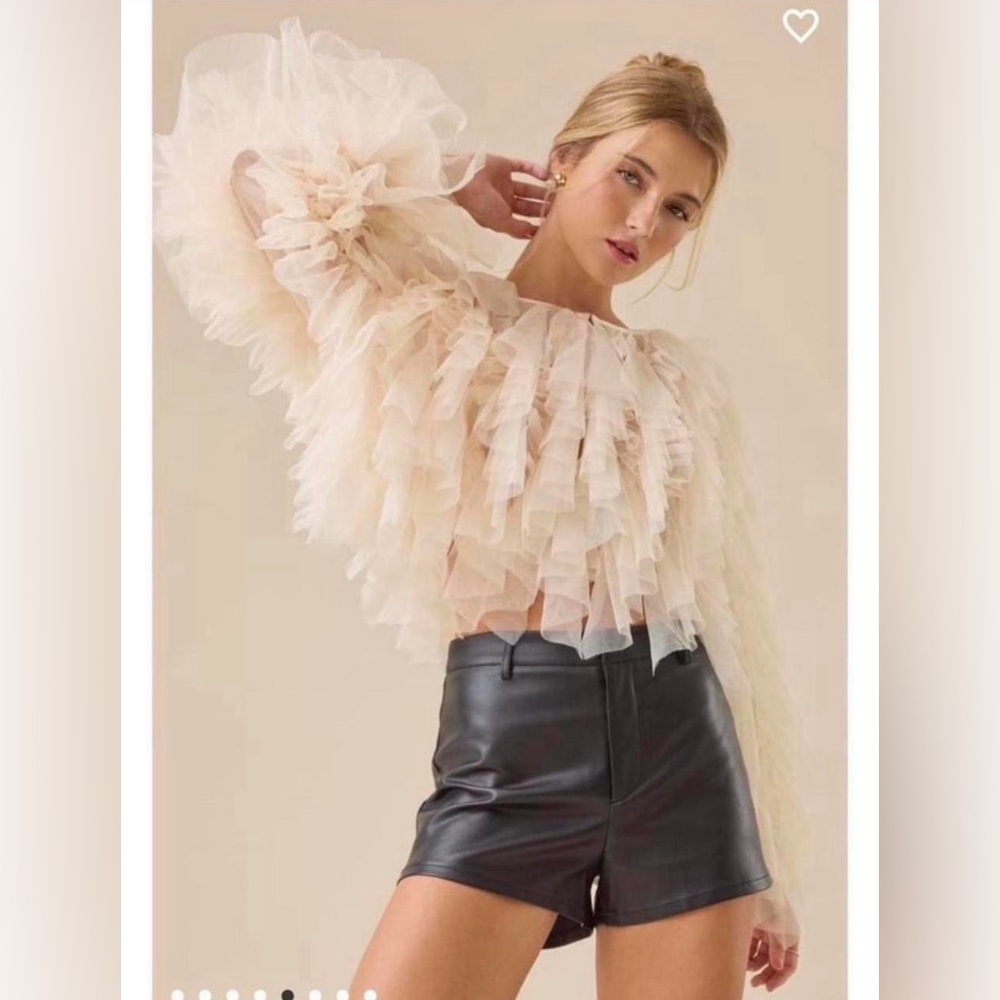 Altar'd State Blush Cream Ruffle Tulle Blouse
